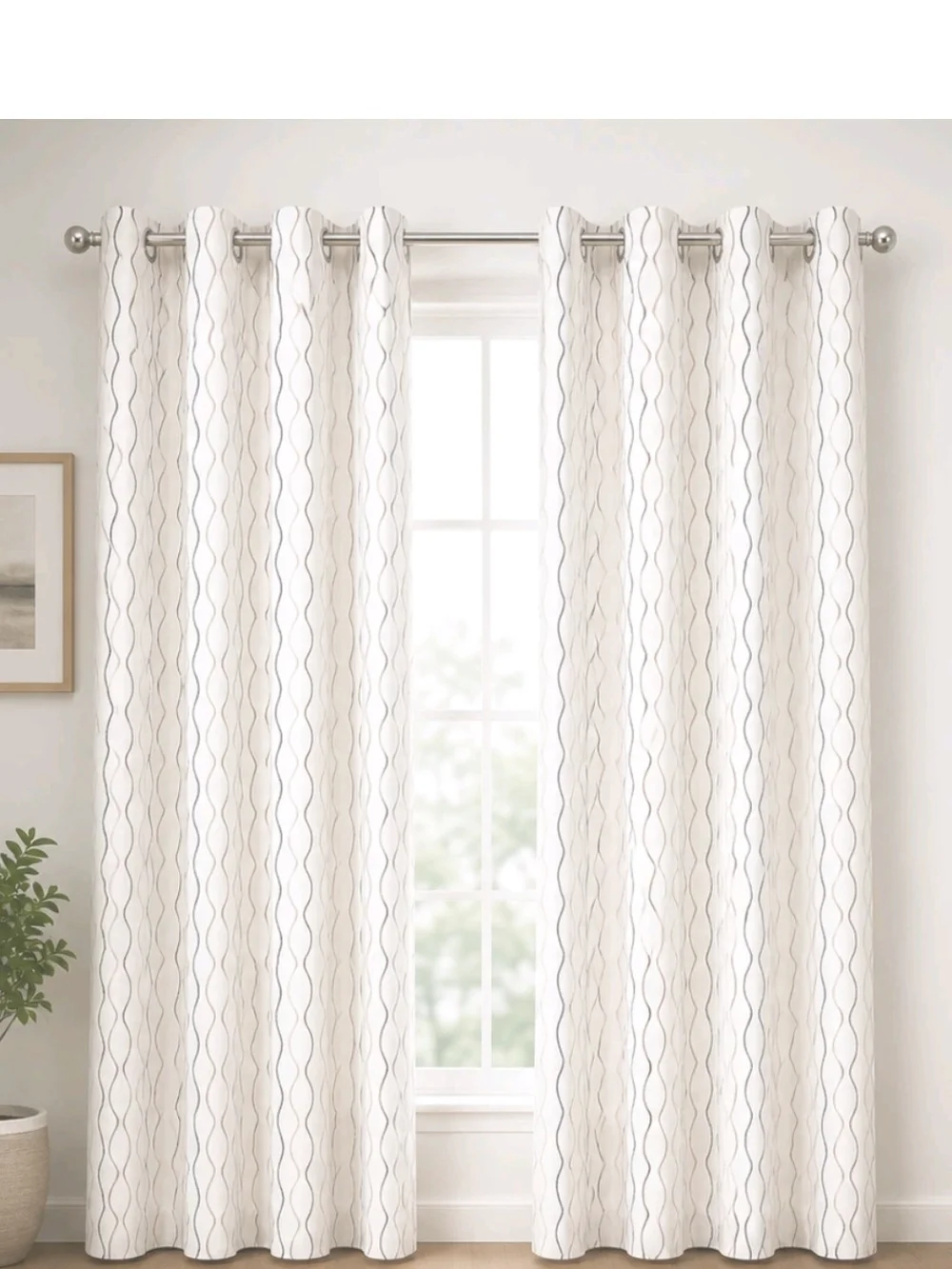 Ikea Henny Rand Curtains, White/Gray/Taupe Wave Pattern, Discontinued, 4 Panels